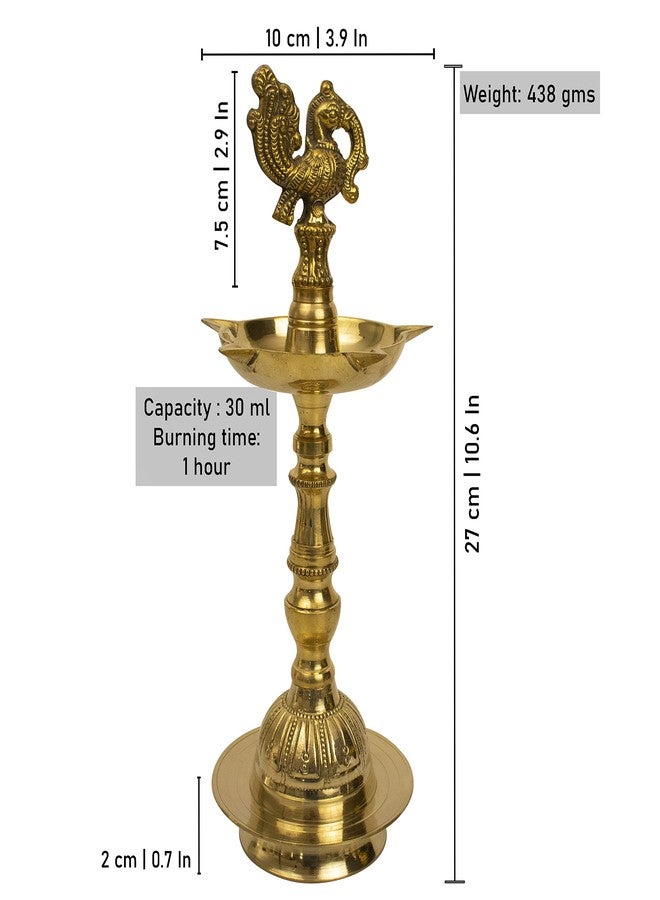 Spillbox مصباح زيت ديا نحاسي تقليدي مصنوع يدويًا من Spillbox، مناسب للمعابد المنزلية، زينة وهدايا للعبادة | ديبام بلمسة نهائية عتيقة للمعبد والمنزل | Kuthu vilakku- KV Annam Medium - Image 4